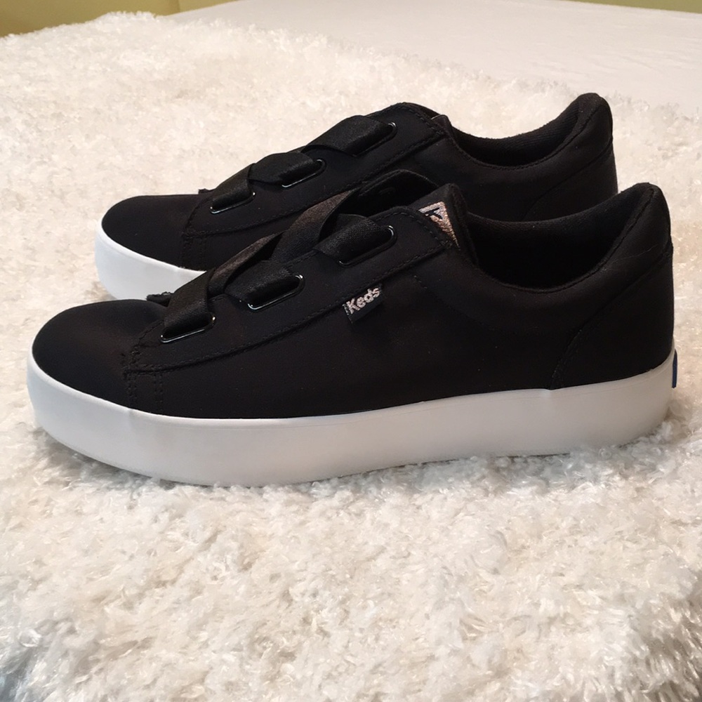 Keds Black Platform Sneakers with Satin Shoelaces